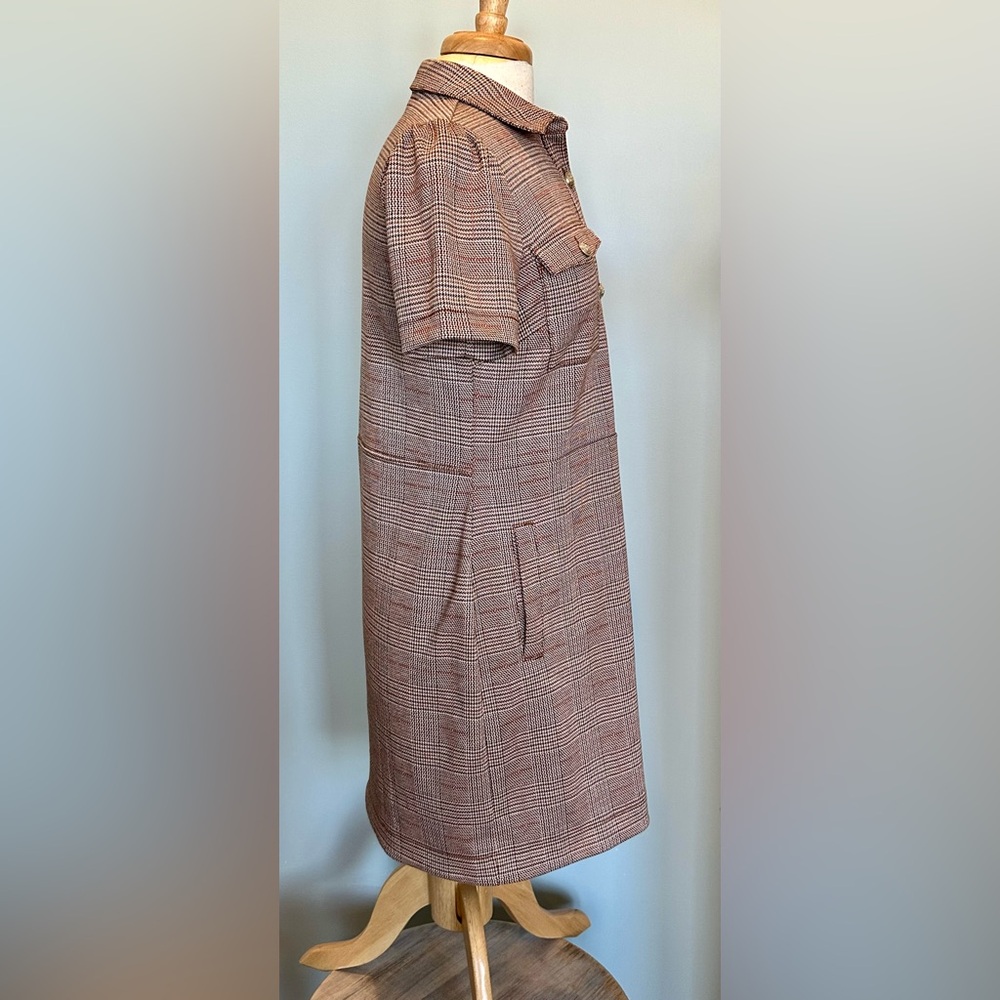 Loft Plaid Collared Mini shift dress front button browns short sleeve size 6 - Picture 5 of 16